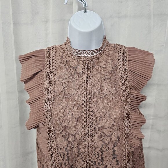 Mauve Pink Floral Lace Coquette Blouse Boho Ruffle Crochet Romantic M - Picture 2 of 13